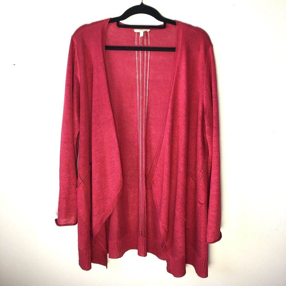 Eileen Fisher Open-Front Draped Cardigan in Raspberry Pink
